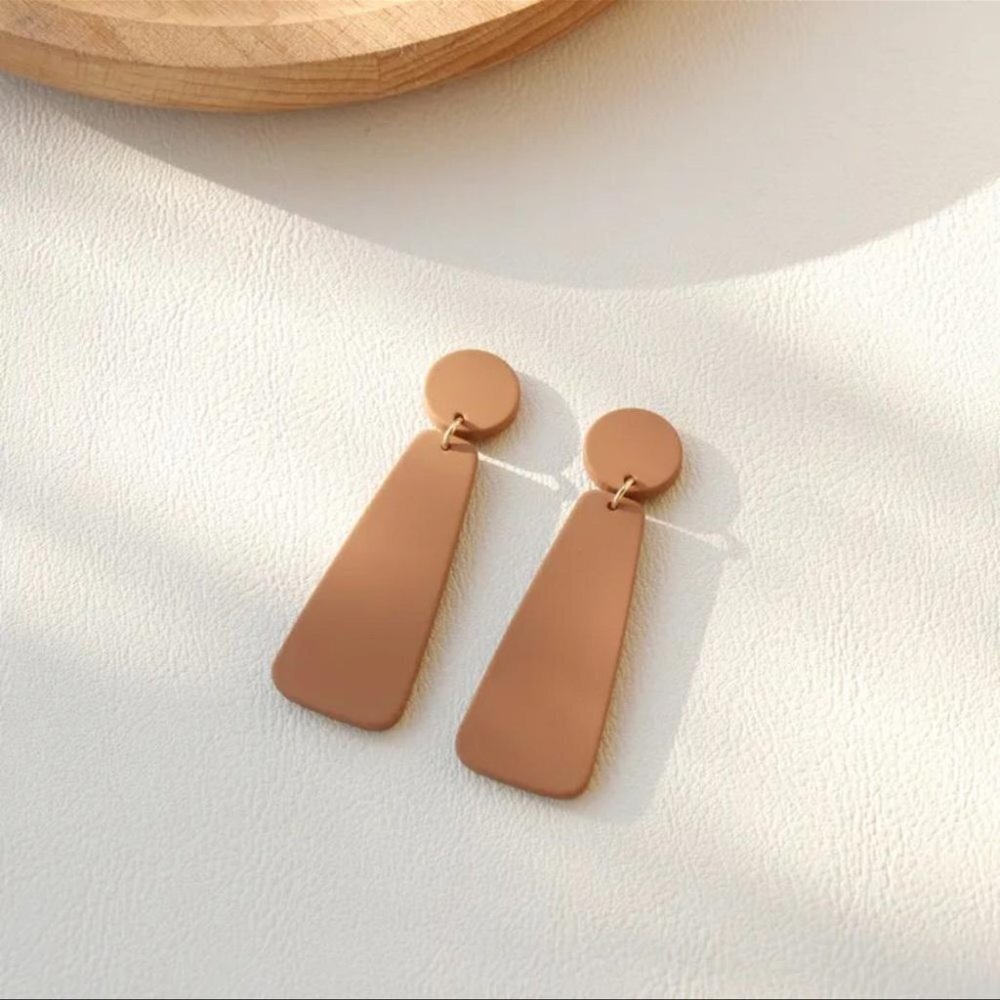 Tan Cream Lightweight Drop Polymer Clay Earrings Contemporary Minimal Boho